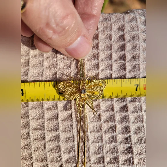 Vintage Delicate Gold Filigree Butterfly Slide Bolo Necklace - Picture 11 of 12